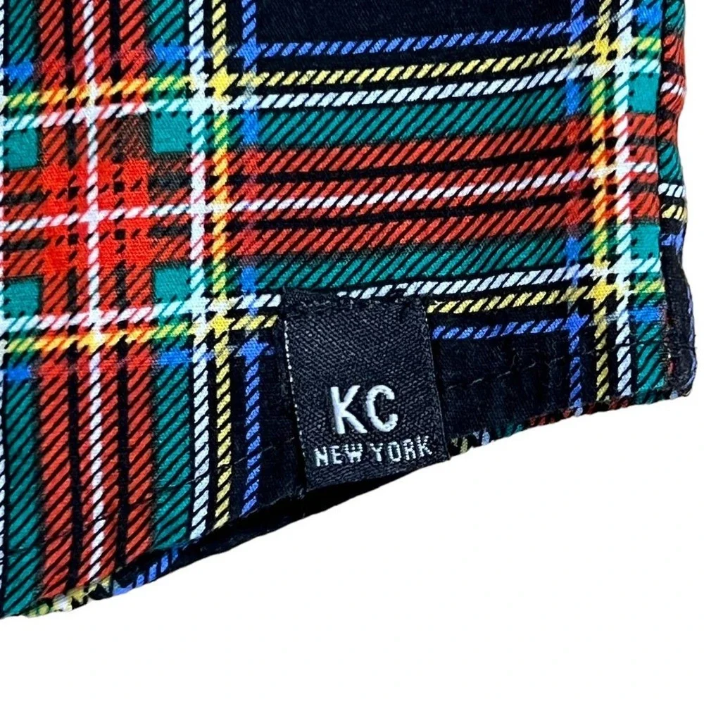 Kenneth Cole Trartan Plaid Button Down Shirt Boys 6 Black Red Green Prep Holiday